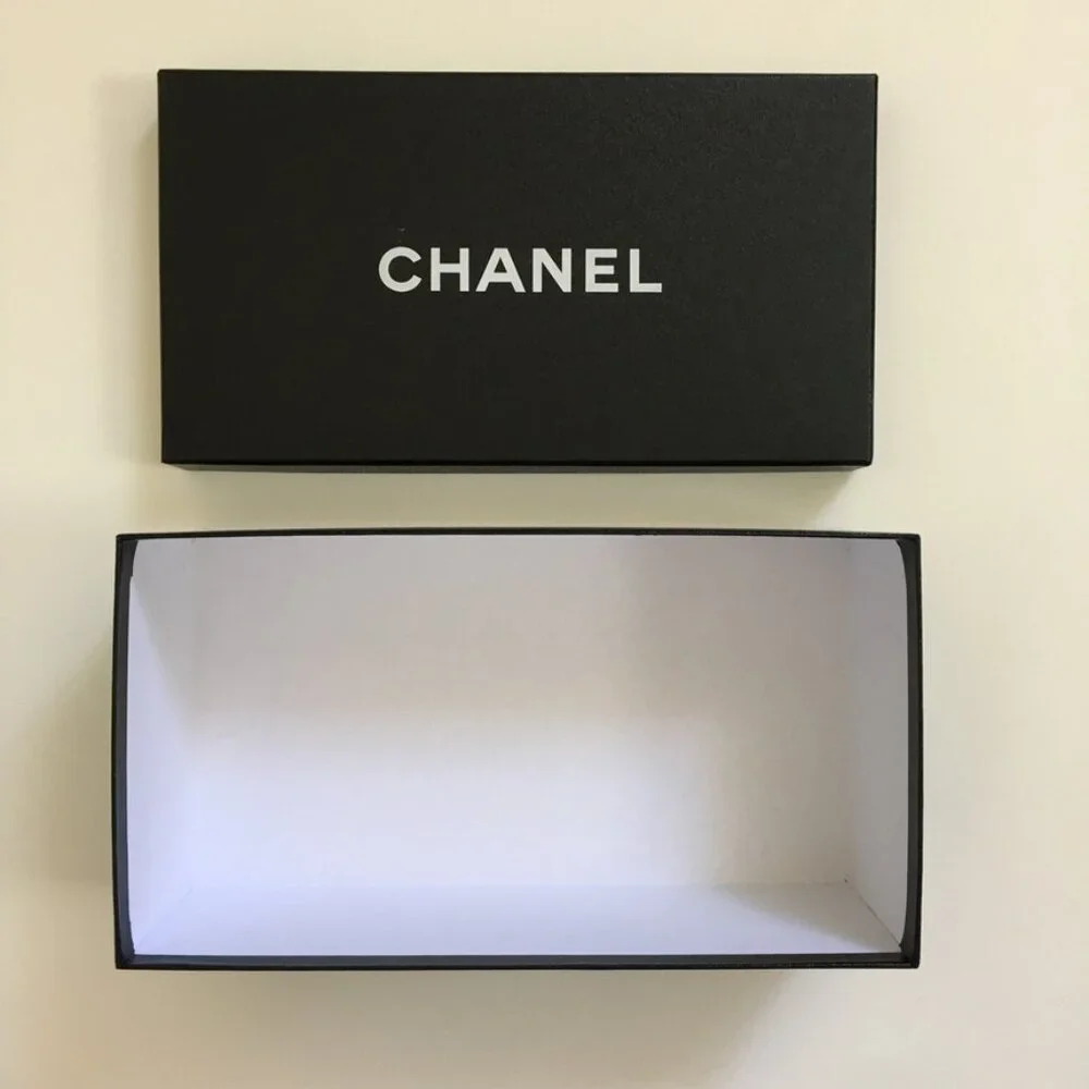 CHANEL Empty Gift Box for Shoes Loafer fits Size 37.5 Black Paper Box with Card